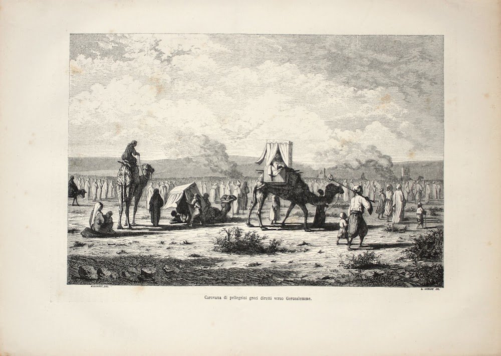 Carovana di pellegrini greci diretti a Gerusalemme. Stampa 1863