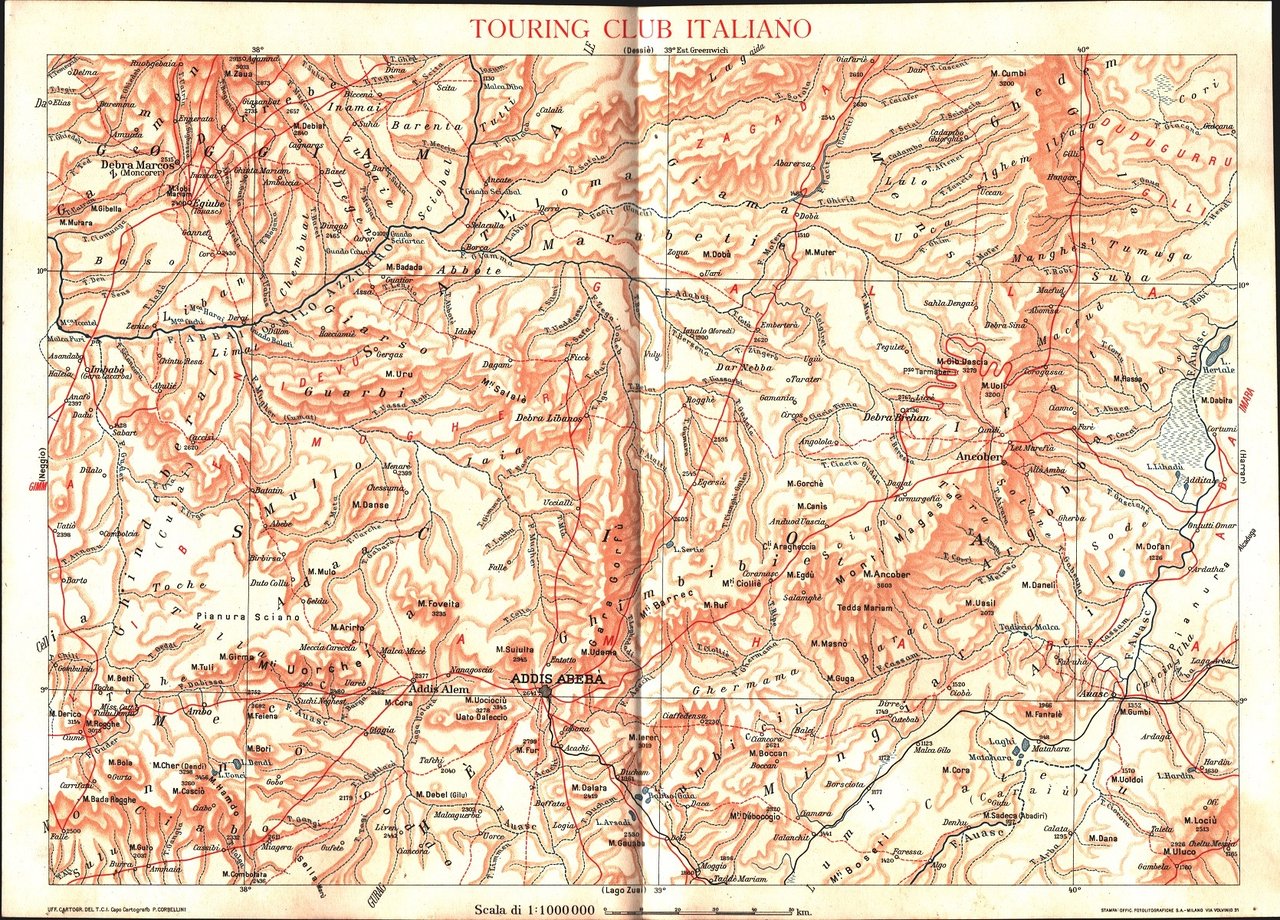 Carta dell'Etiopia. Addis Abeba. scala 1:1000000. 1936