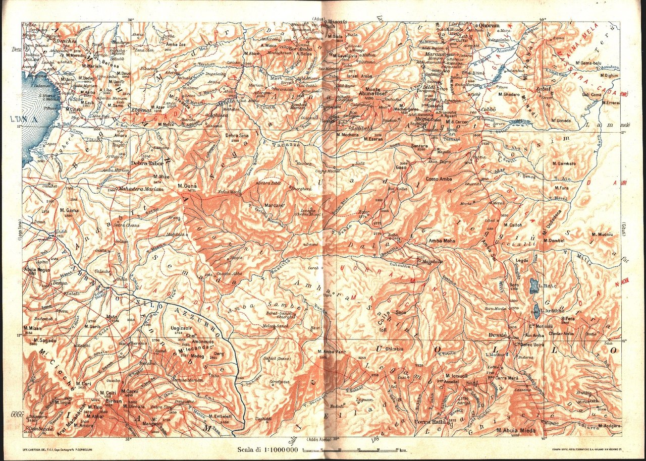 Carta dell'Etiopia. Dessié. scala 1:1000000. 1936