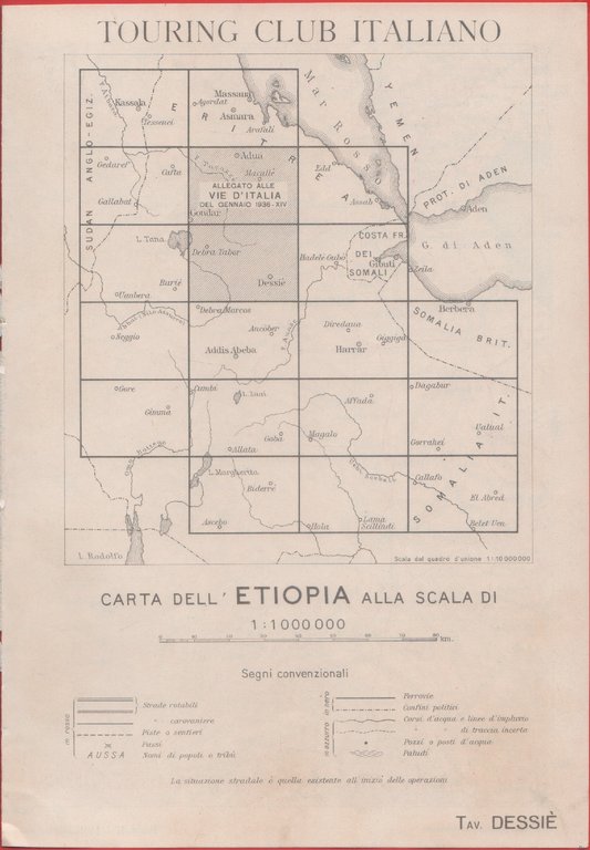 Carta dell'Etiopia. Dessié. scala 1:1000000. 1936
