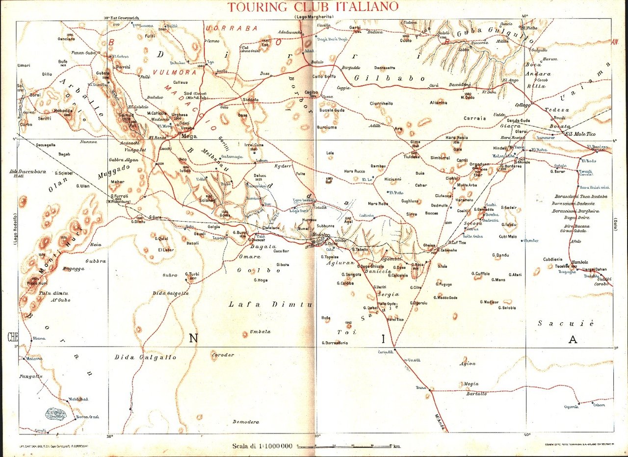 Carta dell'Etiopia. Mega. scala 1:1000000. 1936