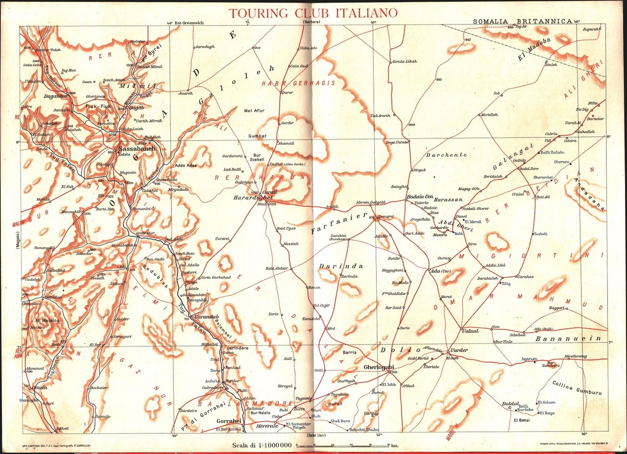 Carta dell'Etiopia. Sassabaneh. scala 1:1000000. 1936