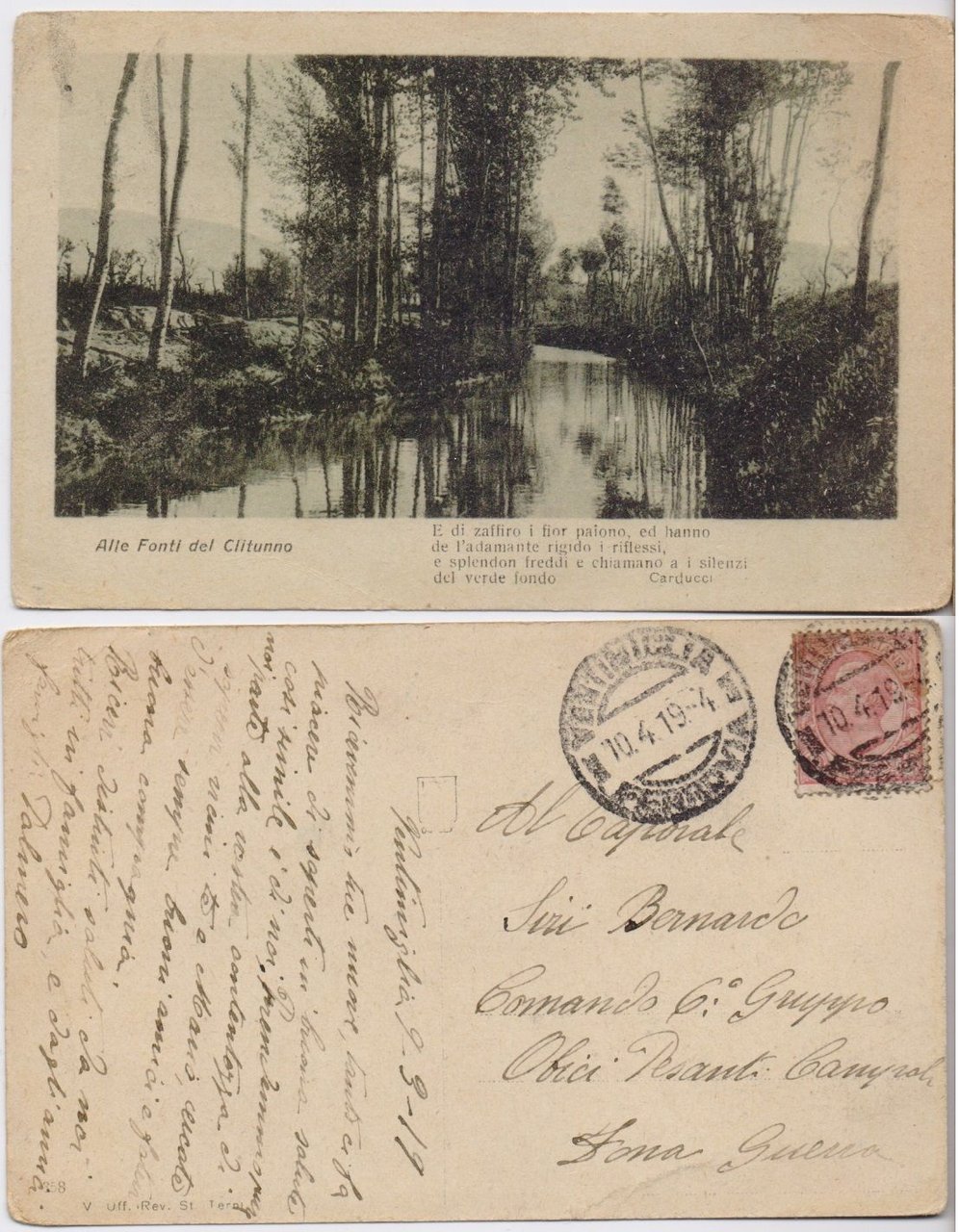 Cartolina - Alle Fonti del Clitumno con versi del Carducci. …