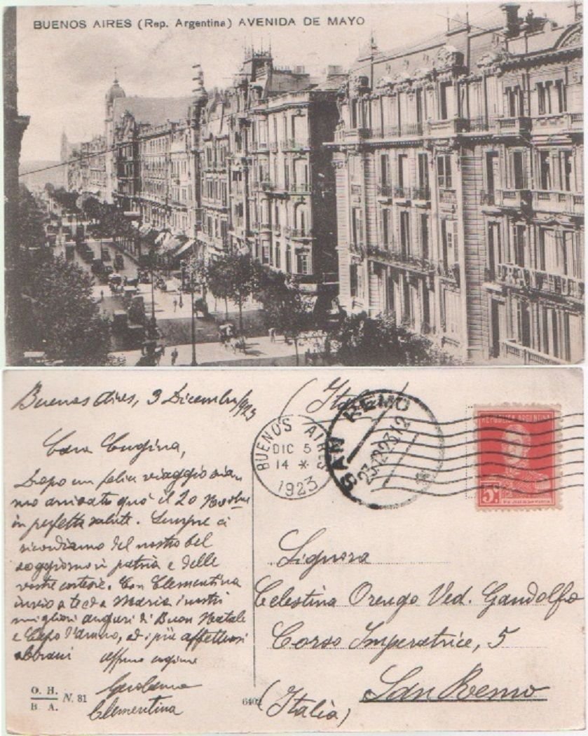 Cartolina - Buenos Aires. Avenida de Mayo. Viaggiata 1923, animata