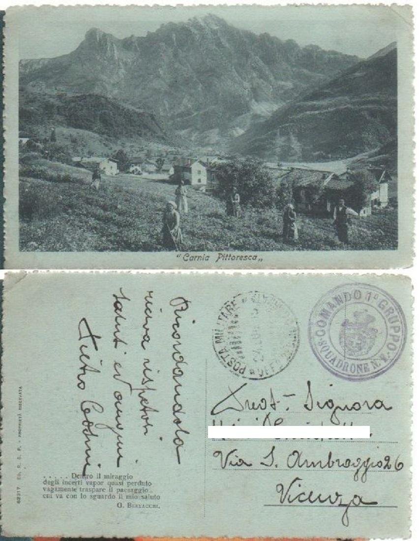 Cartolina - Carnia pittoresca - Poste militari, viaggiata 1915