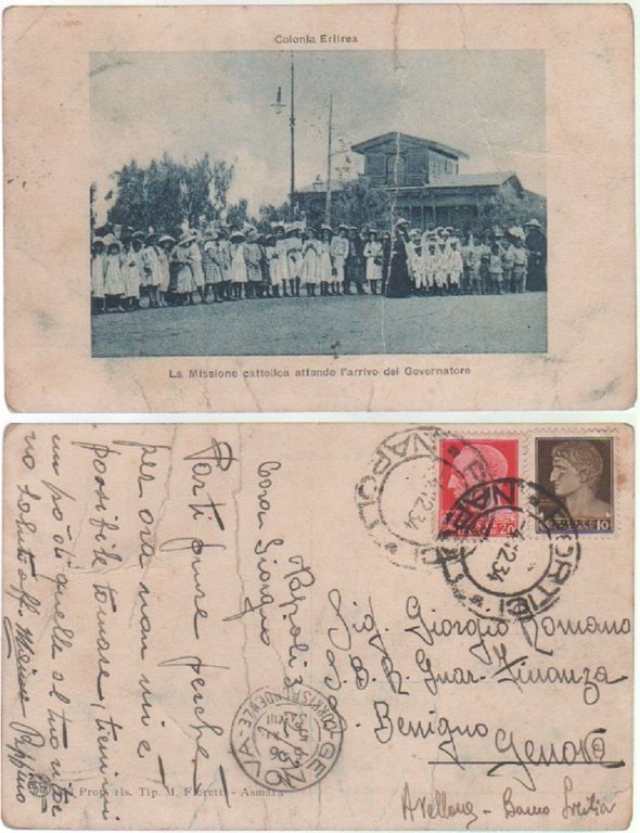 Cartolina - Colonia Eritrea. La missione cattolica attende la visita.. Viaggiata 1934