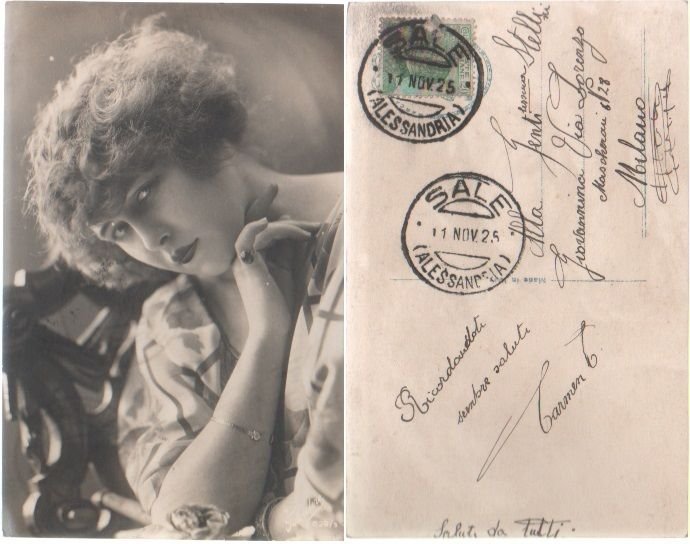 Cartolina - Donna in posa. Viaggiata 1925