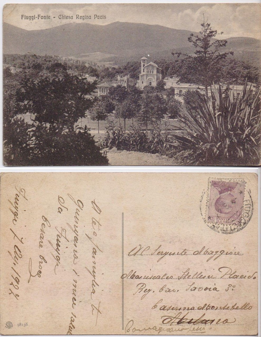 Cartolina - Fiuggi-Fonte. Chiesa Regina Pacis. Viaggiata 1927