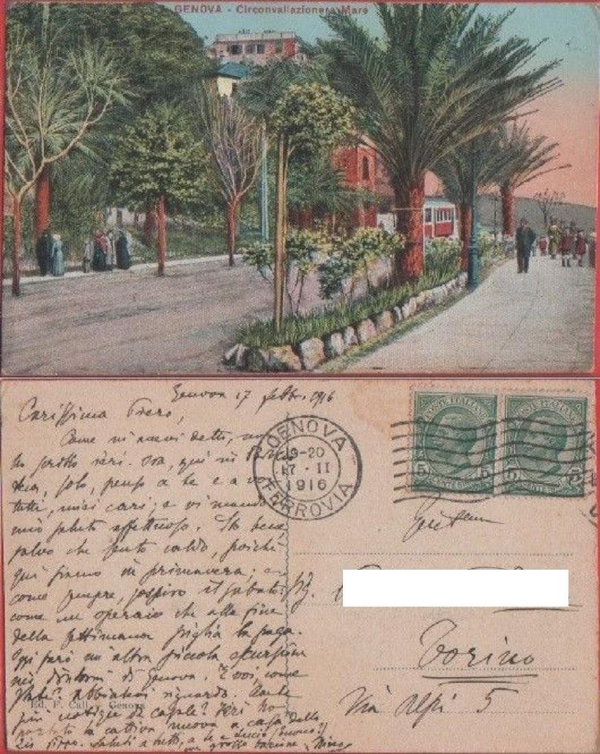 Cartolina - Genova. Circonvallazione a mare. Viaggiata 1916, animata