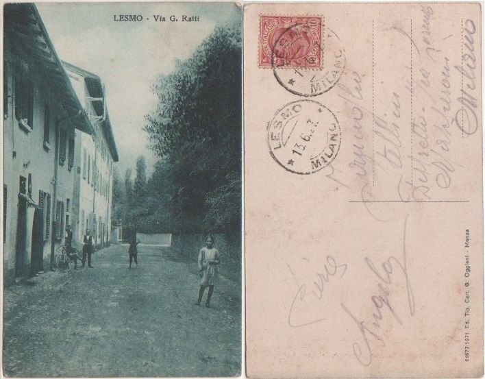 Cartolina - Lesmo (MB), via G. Ratti - Viaggiata 1927, …