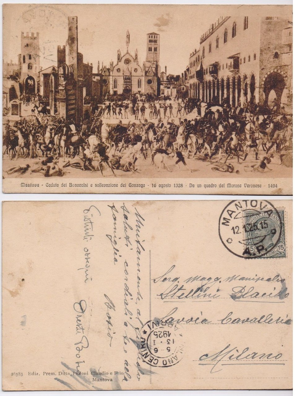 Cartolina - Mantova. Caduta dei Bonacolsi e sollevazione ... Viaggiata …