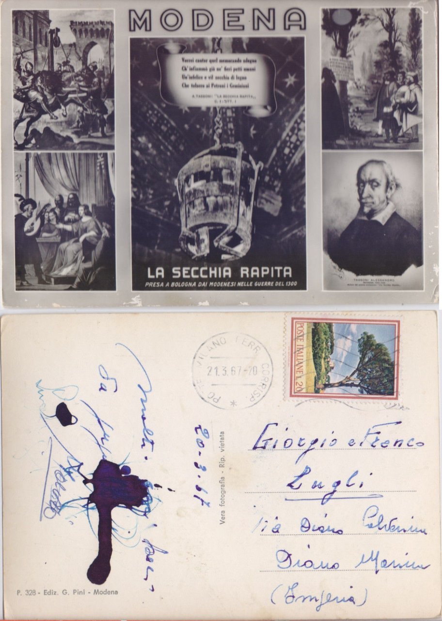 Cartolina - Modena. La secchia rapita. Viaggiata 1967