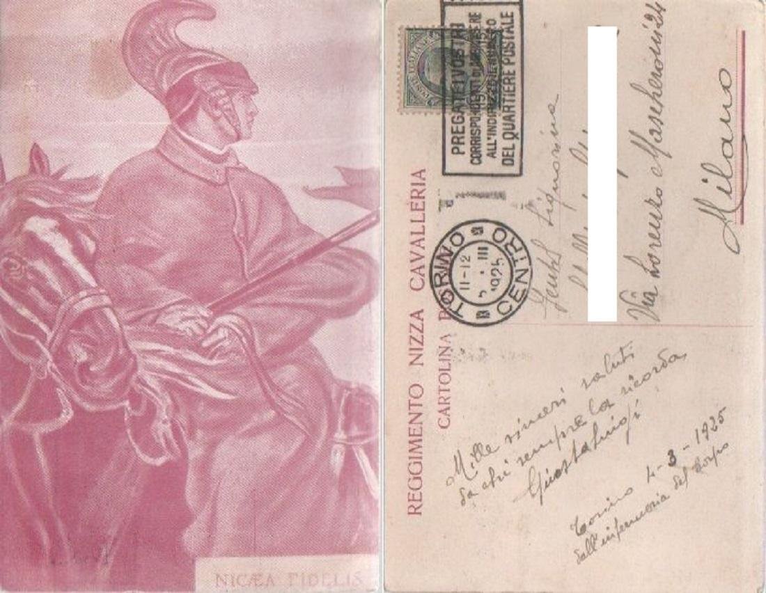 Cartolina - Nicaea Fidelis. Nizza Cavalleria. Viaggiata 1925