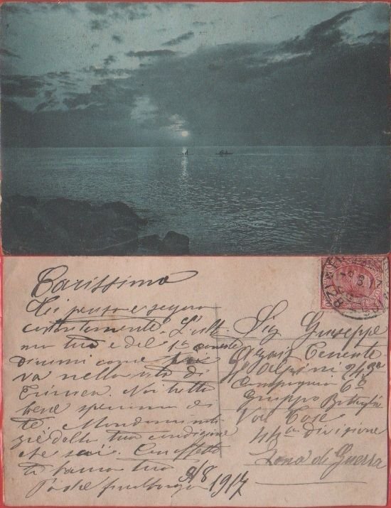 Cartolina - Notturno sul mare (Liguria). Viaggiata 1917