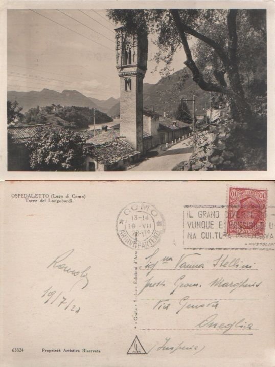Cartolina - Ospedaletto (Lago di Como) Torre dei Longobardi. Viaggiata …