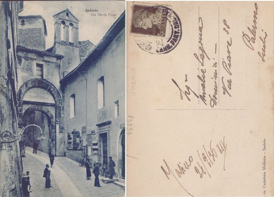 Cartolina - Spoleto. Via Porta Fuga. Viaggiata 1936, animata