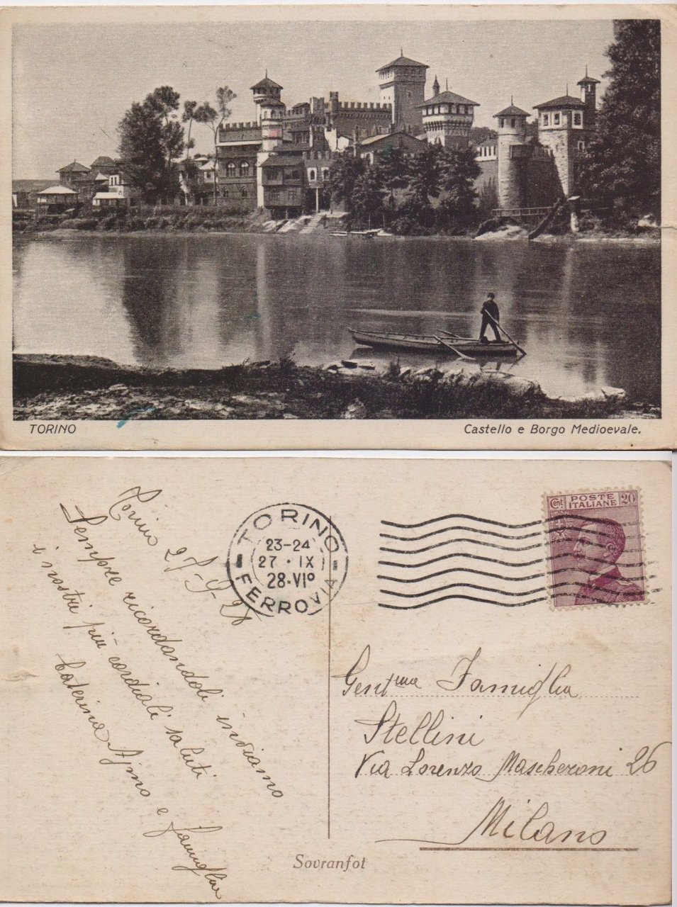 Cartolina - Torino. Castello e Borgo Medievale. Viaggiata 1925, animata, …