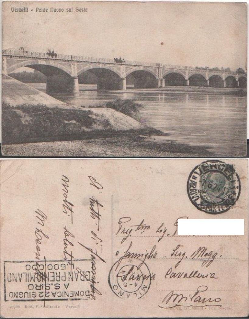 Cartolina - Vercelli. Nuovo ponte sul Sesia - Viaggiata 1924