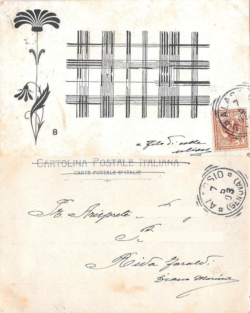 Cartolina Decò con effetto ottico. Viaggiata 1903