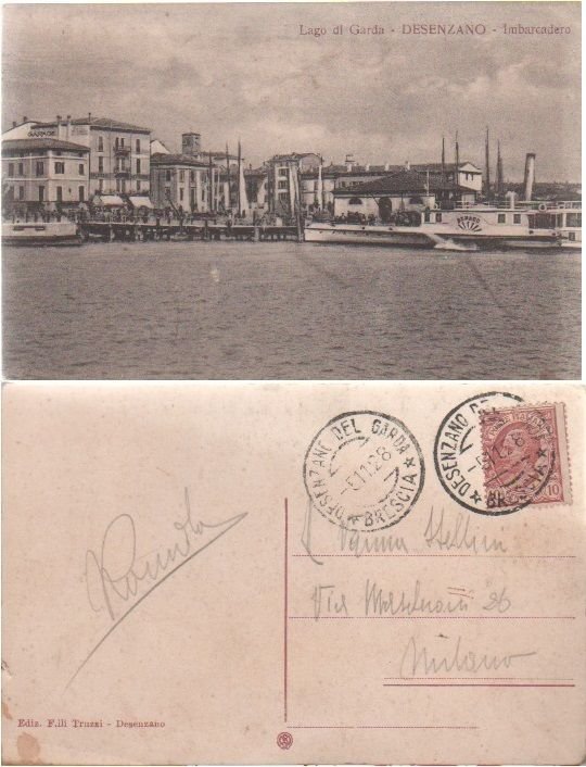 Cartolina. Lago di Garda. Desenzano, Imbarcadero. Viaggiata 1928