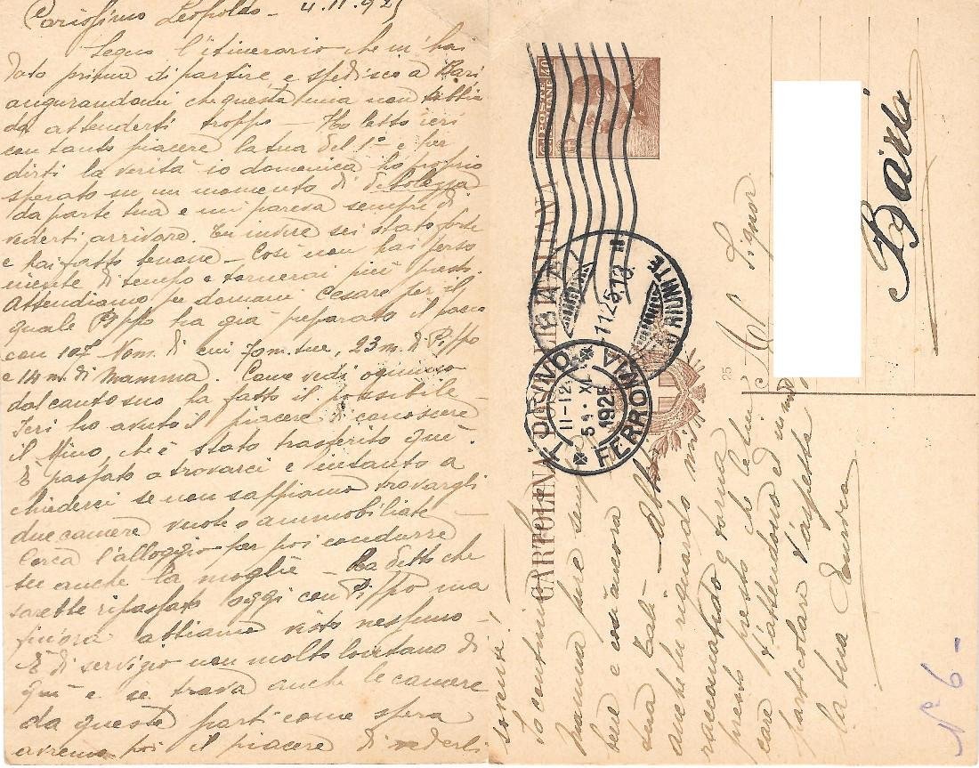 Cartolina postale. Viaggiata 1925 Bari