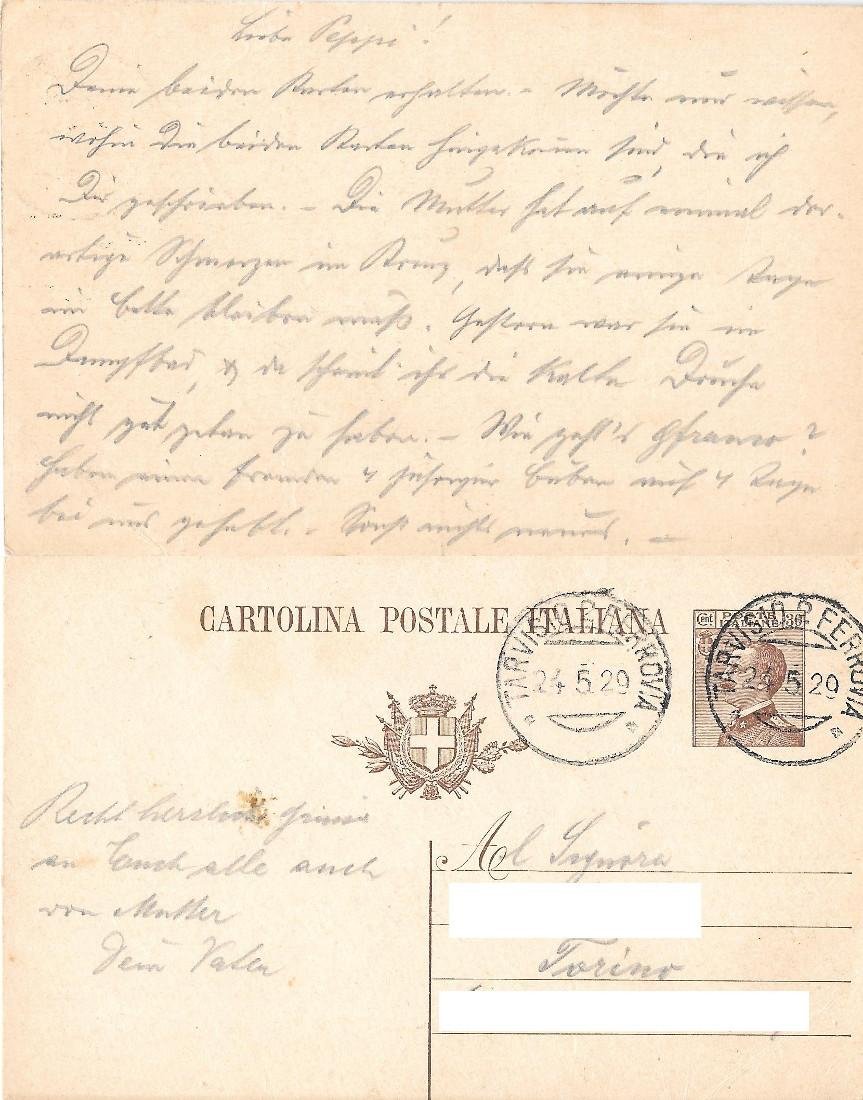 Cartolina postale. Viaggiata 1929 Tarvisio