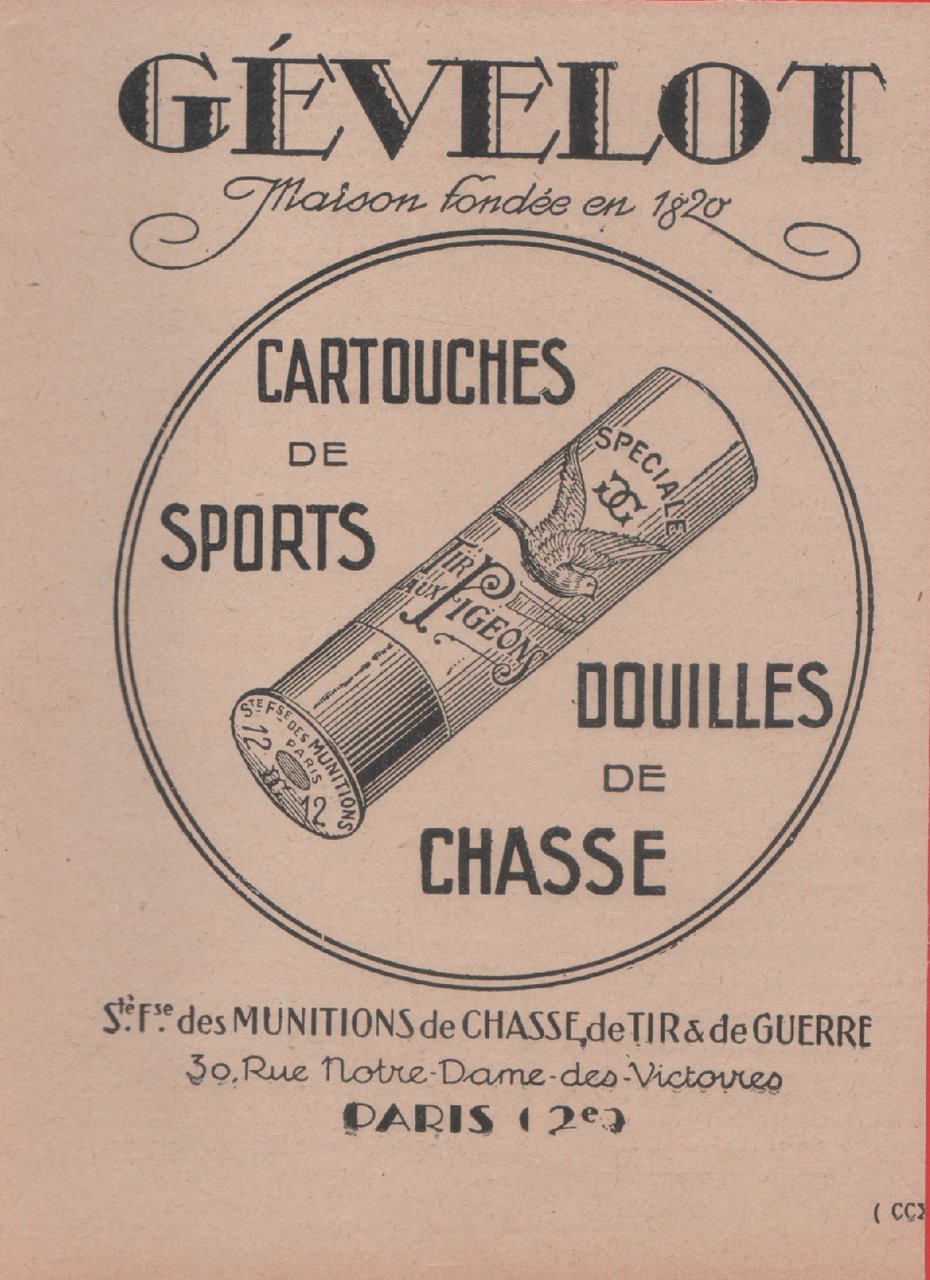 Cartouches Gevelot. Advertising 1928