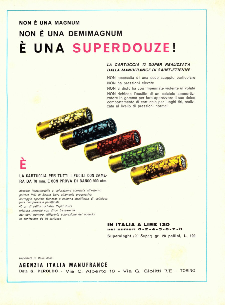 Cartucce Superdouze. Agenzia Italiana Manufrance. Advertising 1963