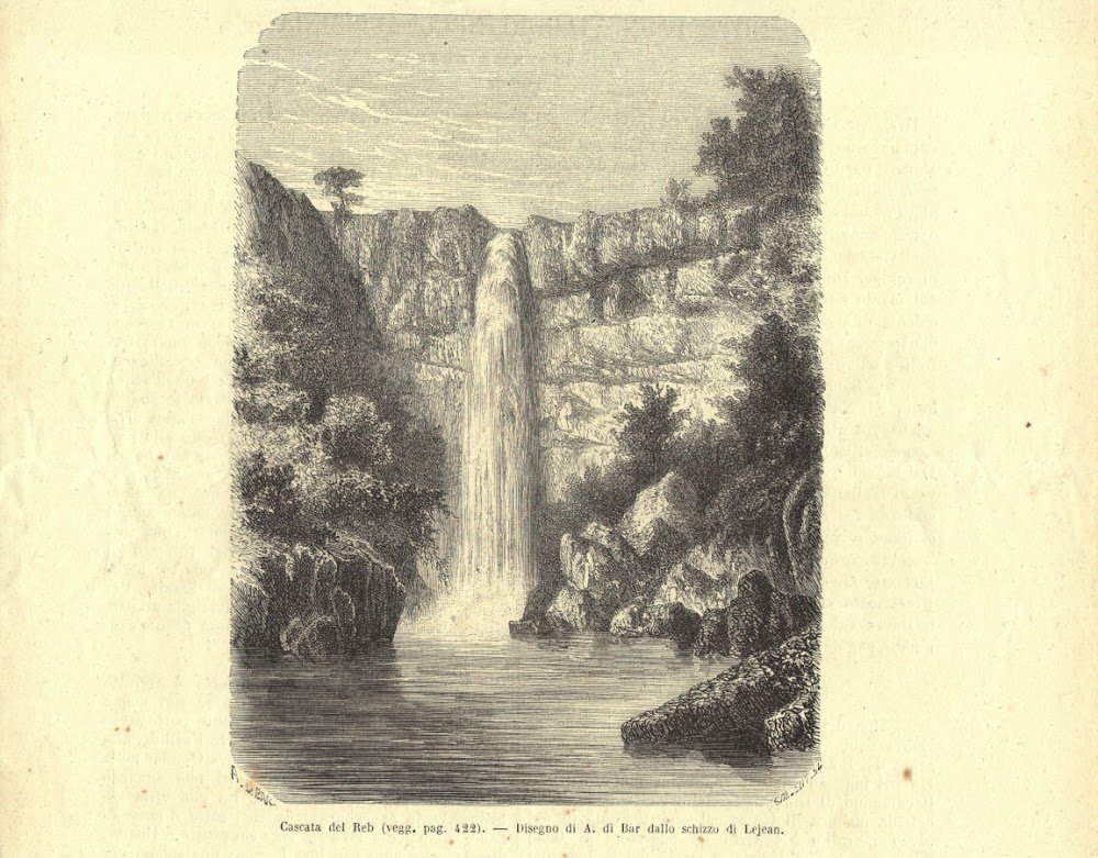 Cascata del Reb (Abissinia). Stampa 1863