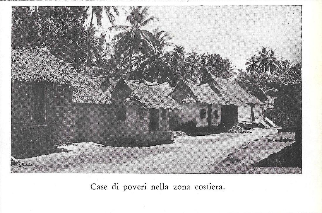 Case dei poveri nella zona costiera (Travancore). Stampa 1934