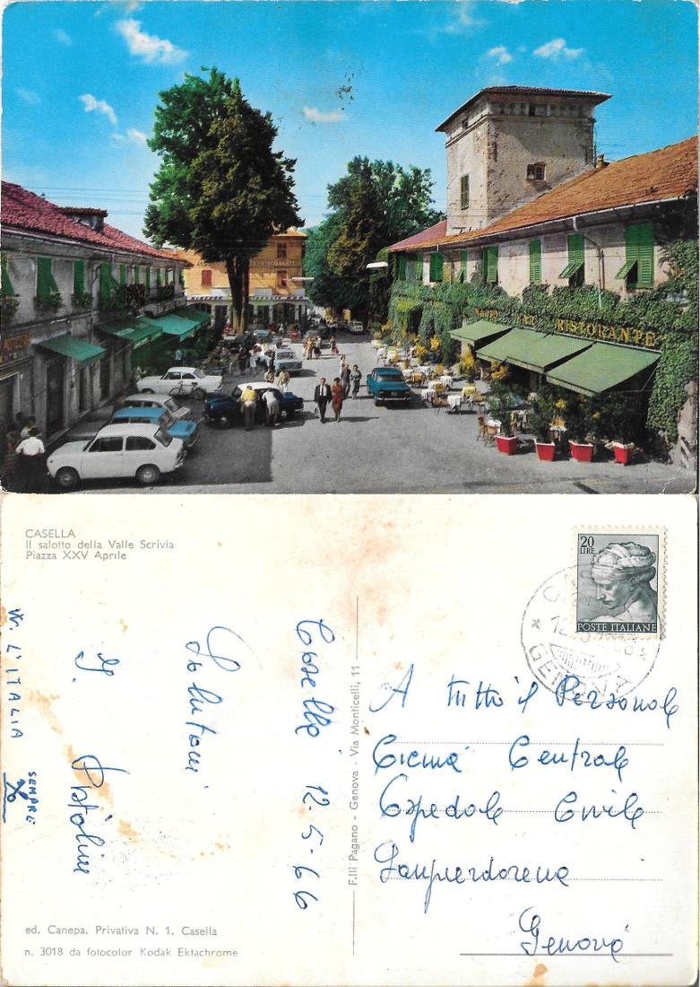 Casella (GE). Piazza XXV Aprile. Viaggiata 1966