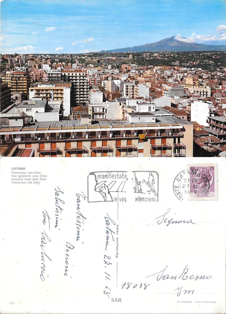 Catania. Panorama con Etna. Viaggiata 1968