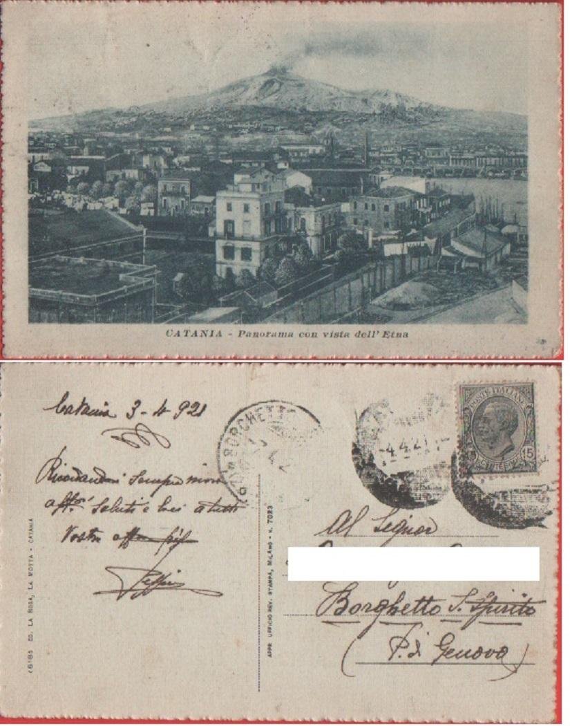 Catania. Panorama con vista dell'Etna - Viaggiata 1921