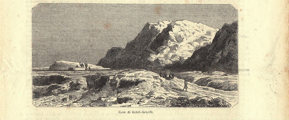 Cave di Gebel-Geneffè (Suez). Stampa 1863.