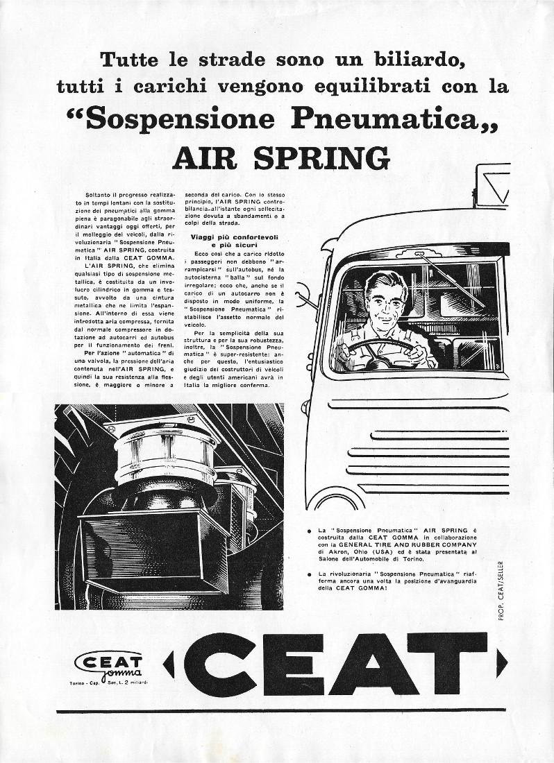 CEAT Sospensione pneumatica Air Spring. Advertising 1957