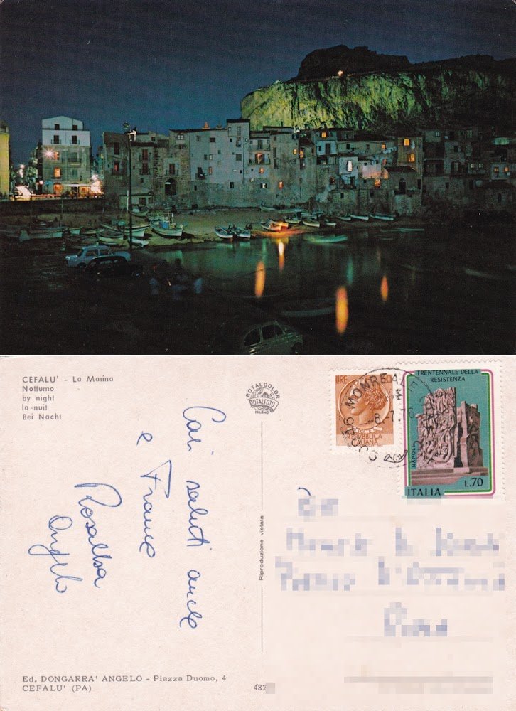 Cefalù (PA). La Marina. Notturno. Viaggiata 1976