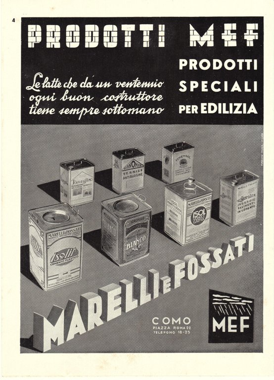 Cementite Tassani / Prodotti MEF per l'edilizia. Advertising 1937