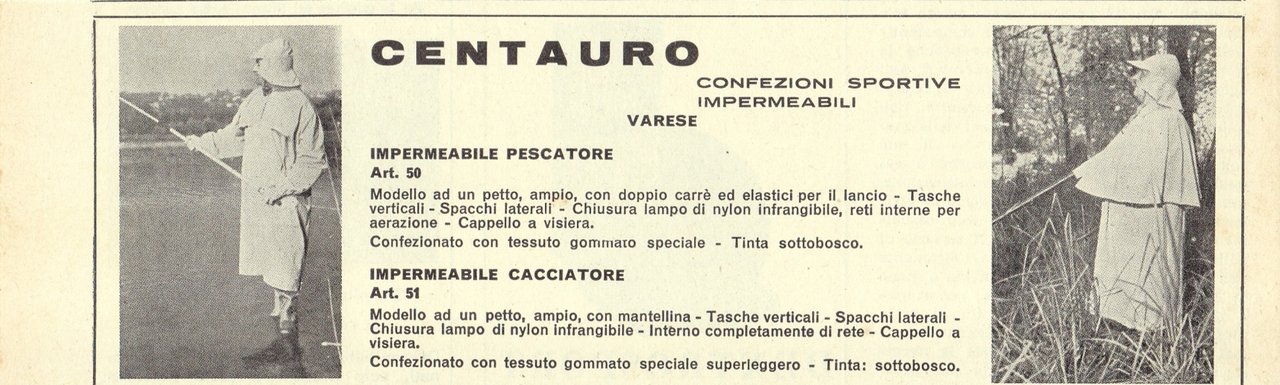 Centauro. Varese. Confezioni sportive impermeabili. Advertising 1963