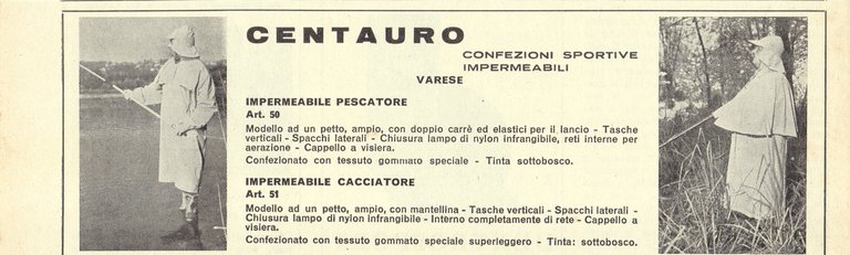 Centauro. Varese. Confezioni sportive impermeabili. Advertising  1963