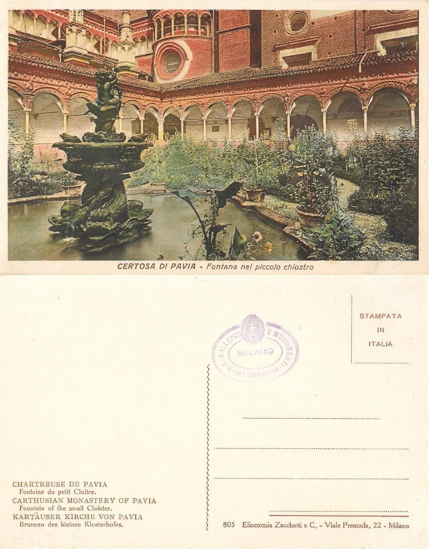 Certosa di Pavia. Fontana nel piccolo chiostro. Non viaggiata, originale, …