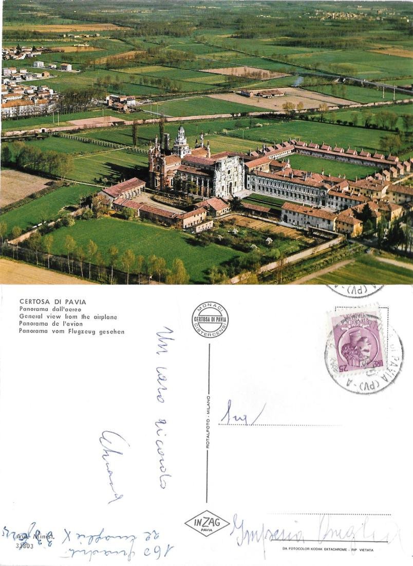 Certosa di Pavia. Panorama dall'aereo. Viaggiata