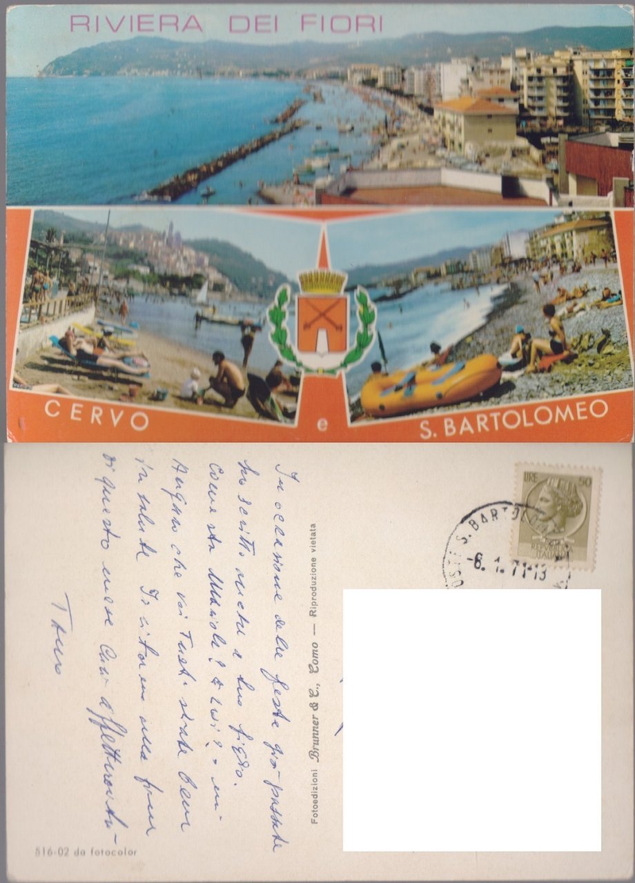 Cervo e S. Bartolomeo (IM). Viaggiata 1971