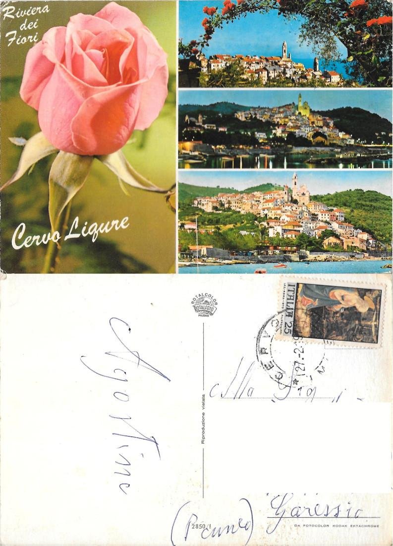 Cervo Ligure. Riviera dei Fiori. Viaggiata 1971