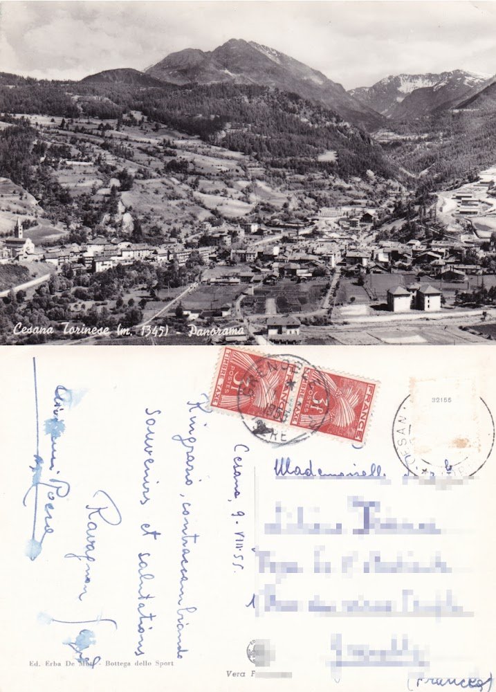 Cesana Torinese (TO). Panorama. Viaggiata 1955