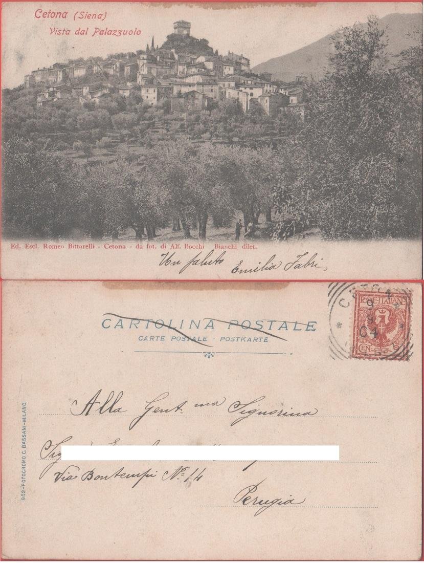 Cetona (SI). vista dal Palazzuolo. Viaggiata 1904