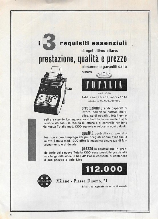 CGE pari qualità in minor ingombro/Totalia Lagomarsino. Advertising 1956