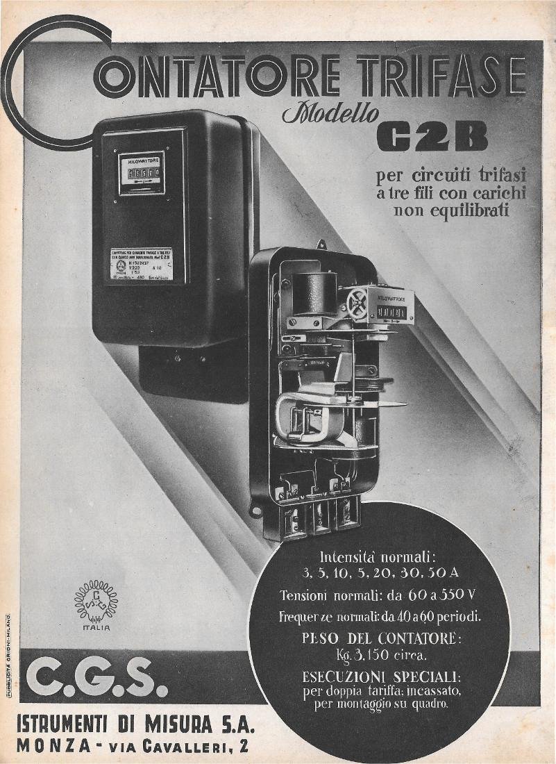CGS. Contatore trifase C2B. Advertising 1936