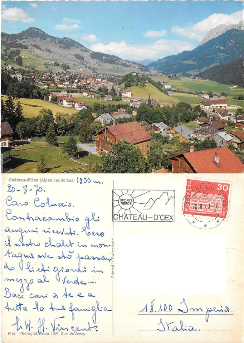 Chateau d'Oex (SVI). Alpes vausoises. Viaggiata 1970