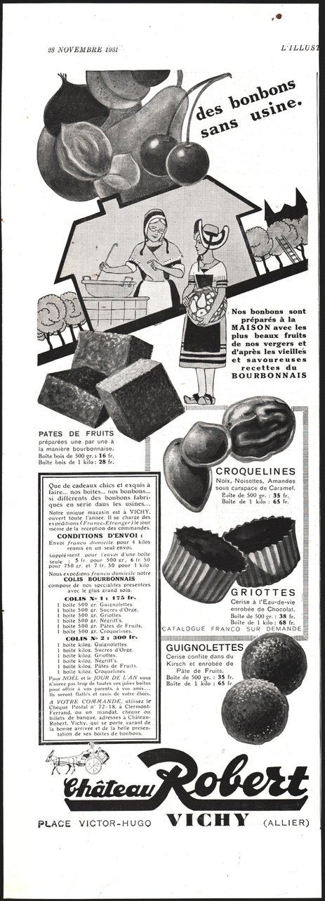 Chateau Robert, des bonbons sans usine. Advertising 1932