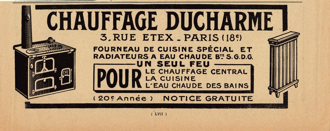 Chauffage Ducharme, Paris. Advertising 1927